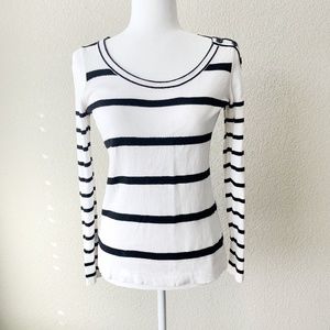 LOFT French Black White Strip Sweater SP